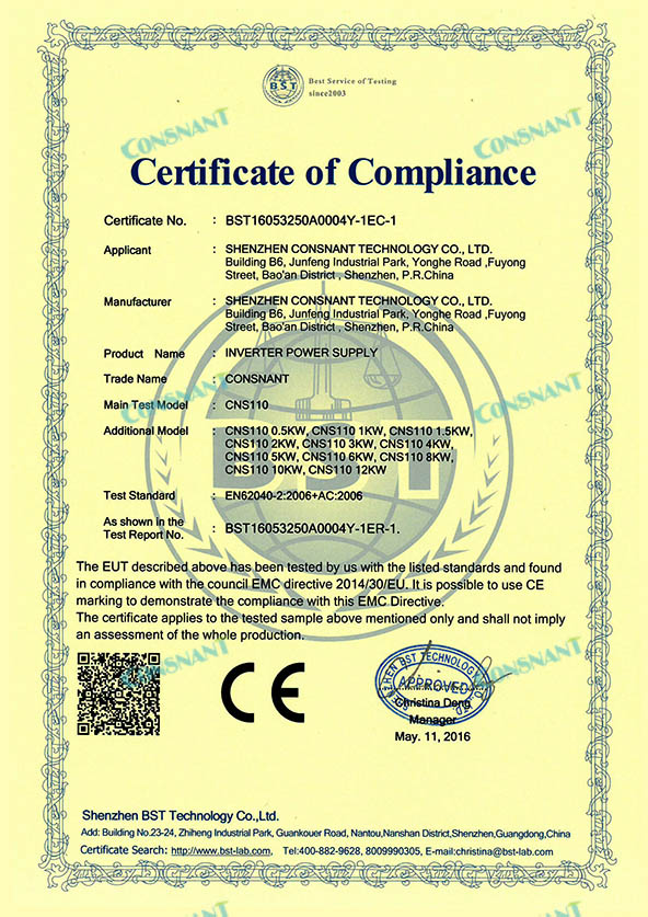 Certificat de Conformité - Onduleur Solaire CE
