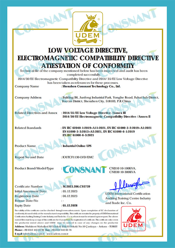 UPS en ligne industriel - Certificat CE