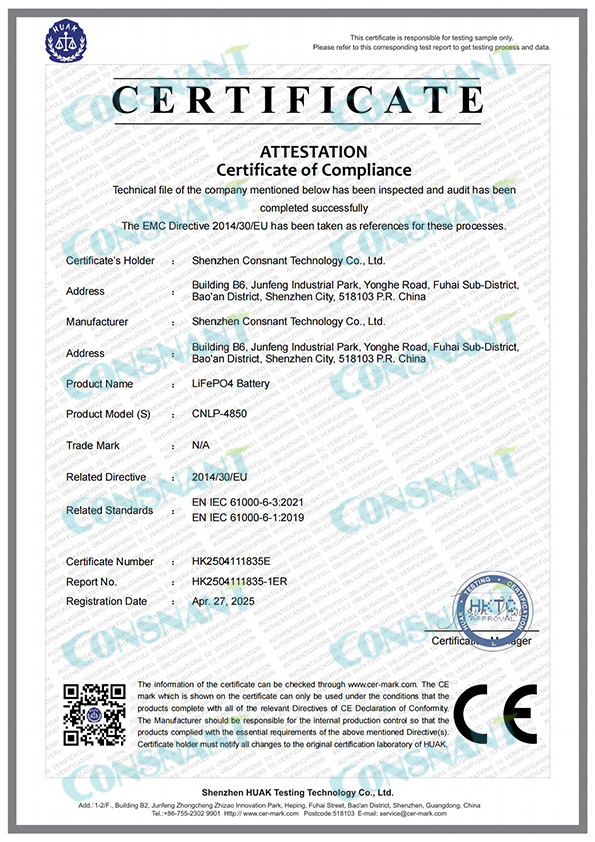 Batterie LiFePO4 48 V 50 Ah - Certification CE